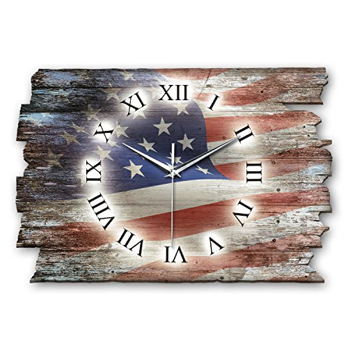 Kreative Feder USA Flagge Landhaus Shabby Style Designer Wanduhr Funkuhr aus Holz *Made in Germany leise ohne Ticken WH094FL 40x27cm (leises Funkuhrwerk) von Kreative Feder