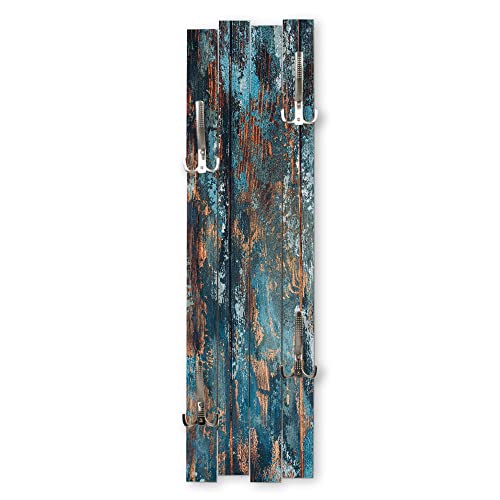 Kreative Feder Wand-Garderobe Altes Holz Blau Shabby-Chic Vintage ca. 100x30cm mit vier Haken (Altes Holz blau) von Kreative Feder