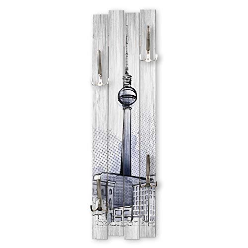Kreative Feder Wand-Garderobe Berlin aus Holz Shabby-Chic Vintage ca. 100x30cm mit Vier Haken von Kreative Feder