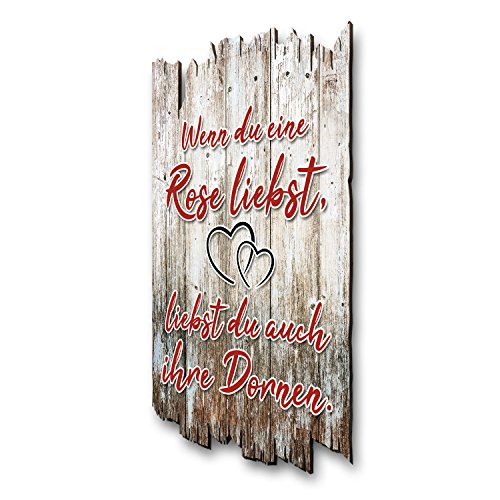 Kreative Feder Wandbild Rose - Holzschild mit Spruch und Motiv - Shabby Chic Landhaus Stil - Wand Deko für Zuhause Familie und Freunde 30x20cm von Kreative Feder