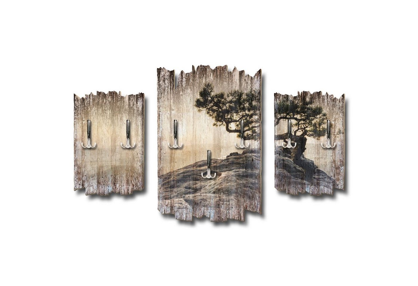 Kreative Feder Wandgarderobe Dreiteilige Wandgarderobe Einsamer Baum (3 St), Dreiteilige Wandgarderobe aus Holz von Kreative Feder