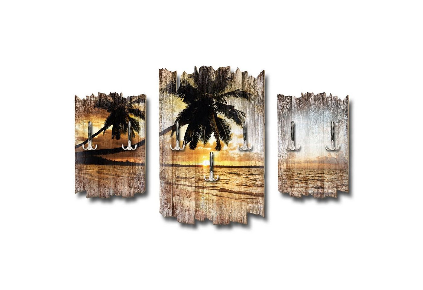 Kreative Feder Wandgarderobe Palmenstrand, Dreiteilige Wandgarderobe aus Holz von Kreative Feder