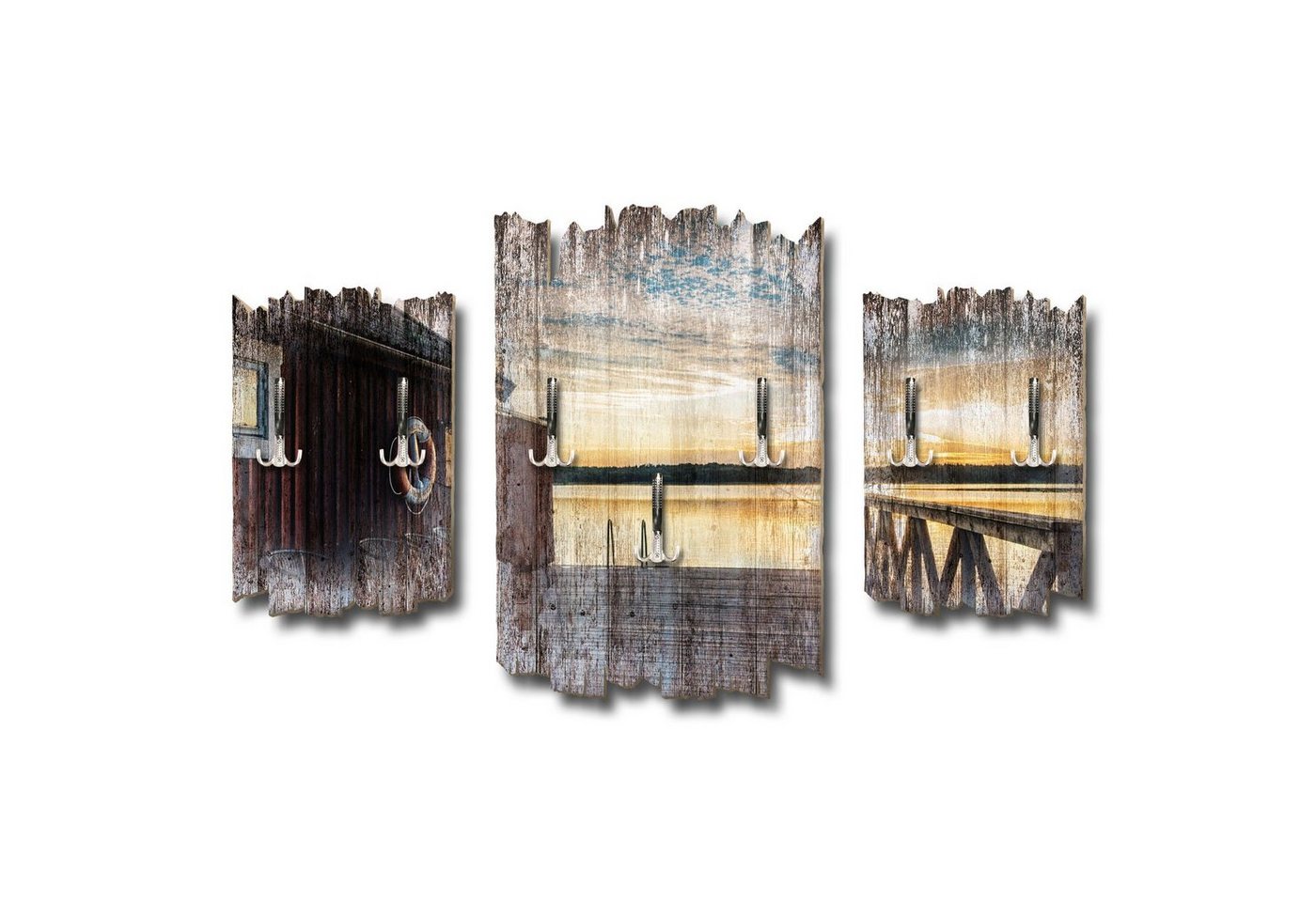 Kreative Feder Wandgarderobe Schweden Küste, Dreiteilige Wandgarderobe aus Holz von Kreative Feder