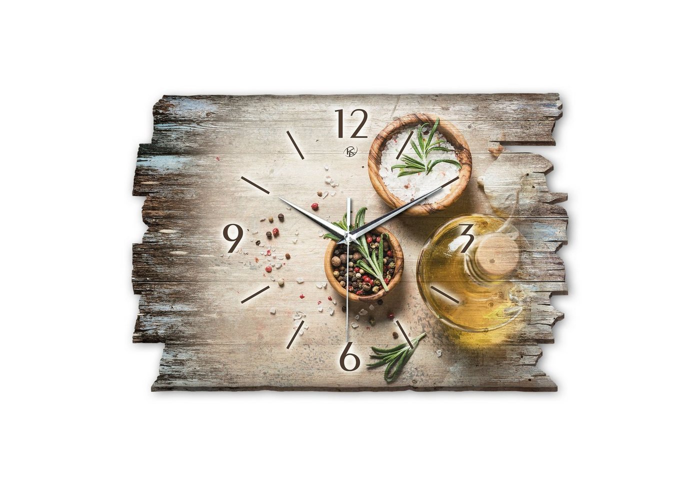 Kreative Feder Wanduhr Design-Wanduhr „Gewürze“ aus Holz im Shabby Style Design (ohne Ticken, flüsterleises Uhrwerk, außergewöhnlich, modern) von Kreative Feder