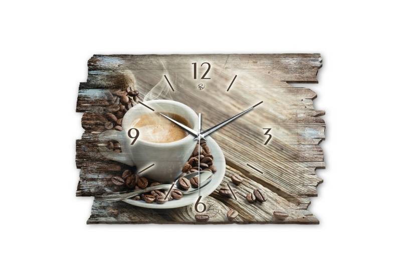 Kreative Feder Wanduhr Design-Wanduhr „Kaffee“ aus Holz im Shabby Style Design (ohne Ticken, flüsterleises Uhrwerk, außergewöhnlich, modern) von Kreative Feder