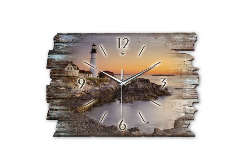 Kreative Feder Wanduhr Design-Wanduhr „Leuchtturm“ aus Holz im Shabby Style Design (ohne Ticken, flüsterleises Uhrwerk, außergewöhnlich, modern) von Kreative Feder