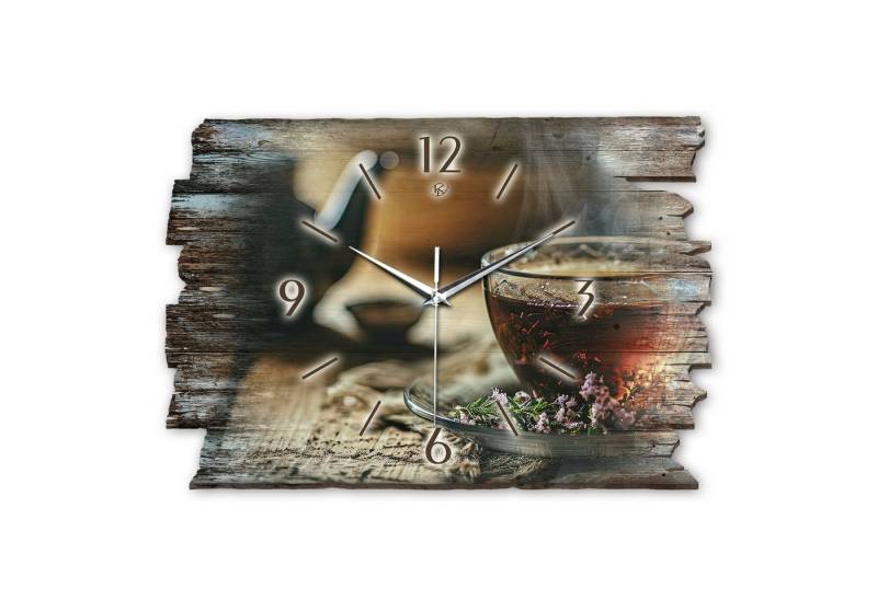 Kreative Feder Wanduhr Design-Wanduhr „Tee“ aus Holz im Shabby Style Design (ohne Ticken, flüsterleises Uhrwerk, außergewöhnlich, modern) von Kreative Feder