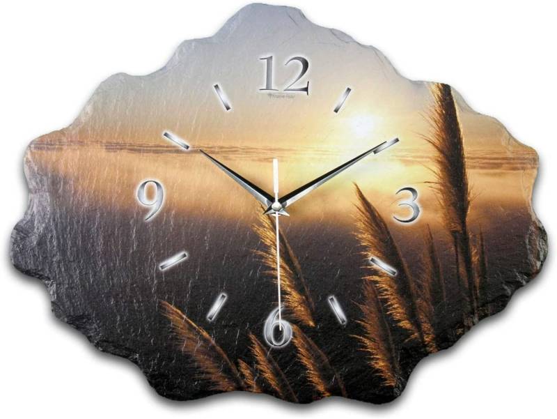 Kreative Feder Wanduhr Design-Wanduhr aus Stein (Beton) „Sunset“ aus Naturschiefer (Funk- oder Quarzuhrwerk, ohne Ticken, elegant, außergewöhnlich, modern) von Kreative Feder