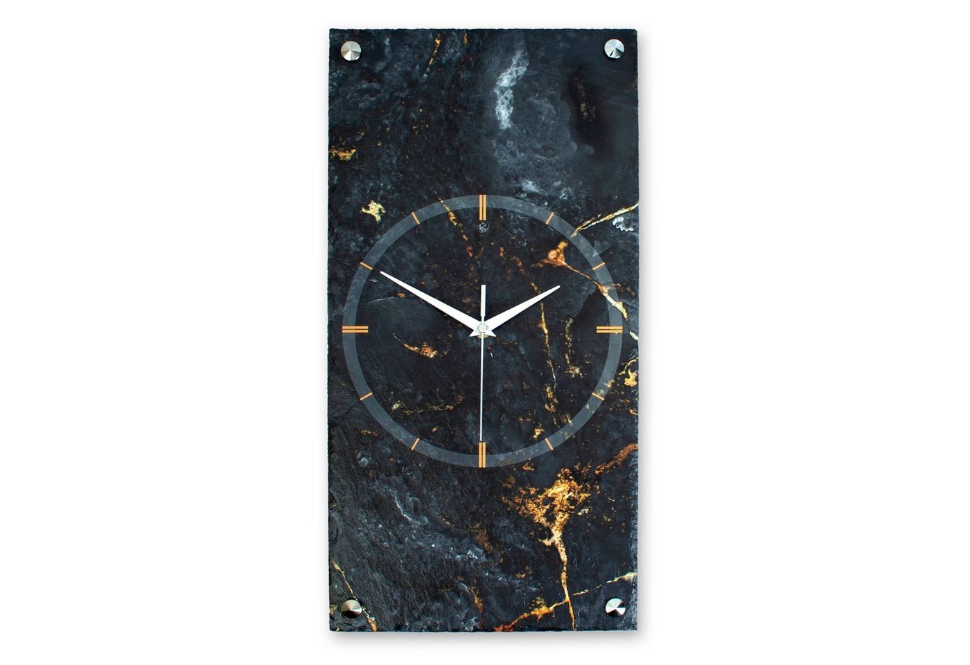 Kreative Feder Wanduhr Designer-Wanduhr „Black & Gold Marble“ aus Stein (Beton) (Funk- oder Quarzuhrwerk, ohne Ticken, elegant, außergewöhnlich, modern) von Kreative Feder