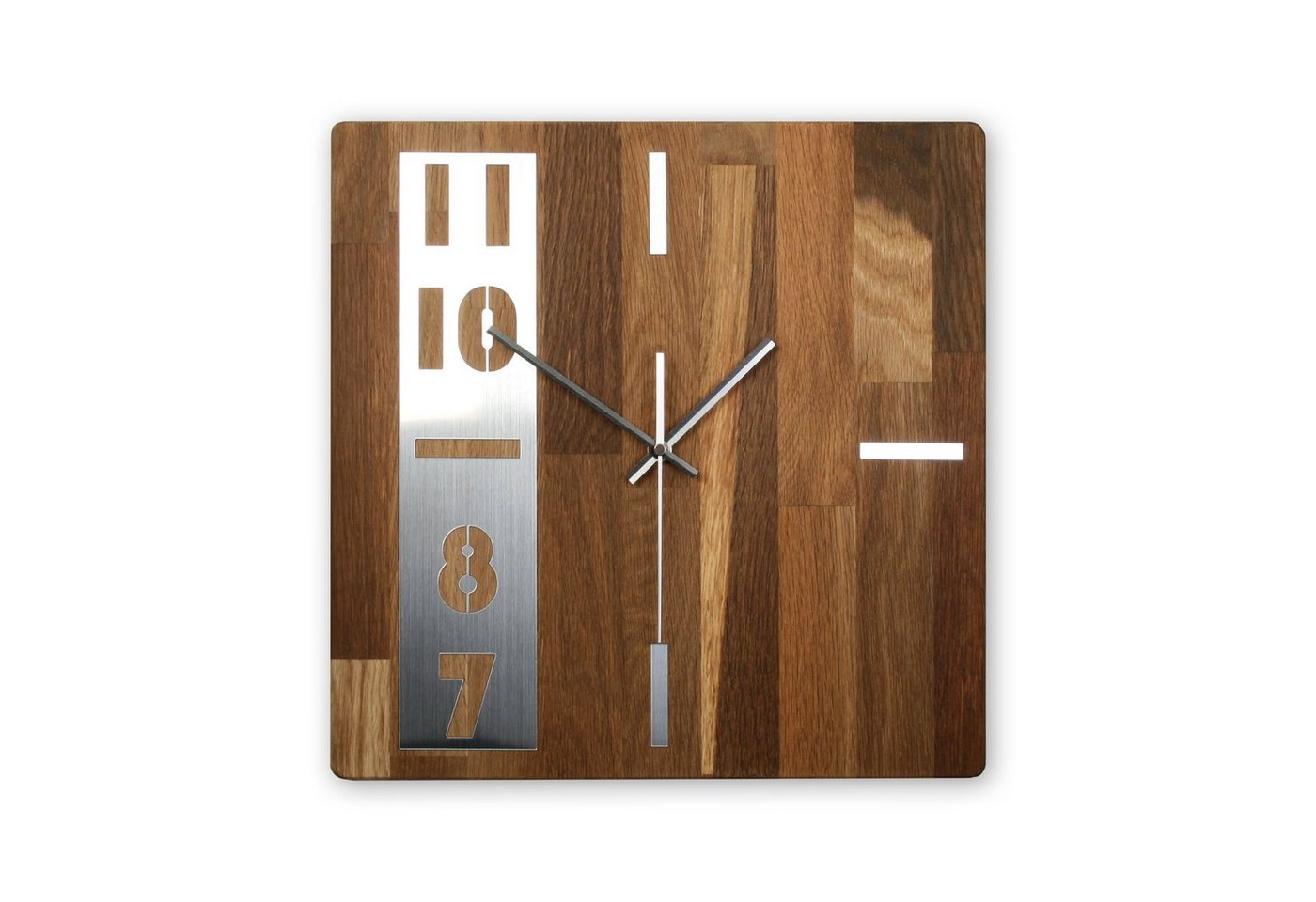 Kreative Feder Wanduhr Designer-Wanduhr „Timeline“ aus massivem Echtholz (mit moderner Metallic-Applikation, wahlweise Funk- oder Quarzuhrwerk) von Kreative Feder