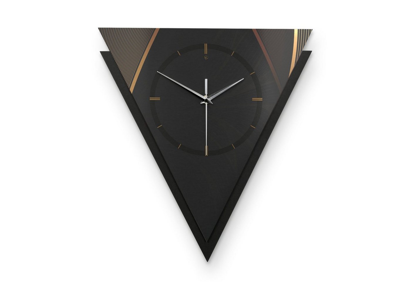 Kreative Feder Wanduhr Dreieckige 3D Designer-Wanduhr „Dark Elegance“ im Metallic-Look (ohne Ticken, Funk- oder Quarzuhrwerk, elegant, außergewöhnlich, modern) von Kreative Feder