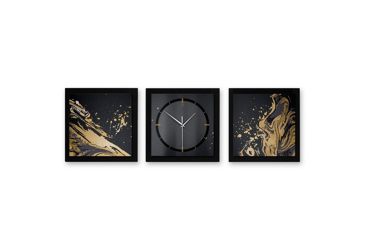 Kreative Feder Wanduhr Gold & Black (ohne Ticken, Funk- oder Quarzuhrwerk, elegant, außergewöhnlich, modern) von Kreative Feder