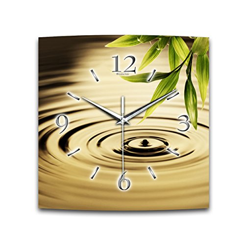 Kreative Feder Wanduhr Relax Flower Größe 30x30cm quadratisch in modernem Design mit leisem Uhrwerk wahlweise Funk oder Quarz und verschiedenen Motiven (Wassertropfen, leises Funkuhrwerk) von Kreative Feder