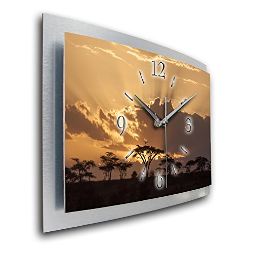 Kreative Feder Wanduhr Sonnenaufgang Landschaft 3D XXL Designer leise Funk Motiv Funkuhr Wandbild modernes Design WAA058FL (50x30cm) von Kreative Feder