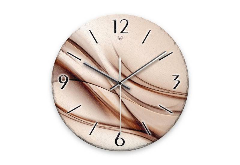 Kreative Feder Wanduhr Wanduhr „Brown Line“ aus Stein (Keramik) in Schiefer-Optik (ohne Ticken, Funk- oder Quarzuhrwerk, ⌀ 30cm, außergewöhnlich) von Kreative Feder