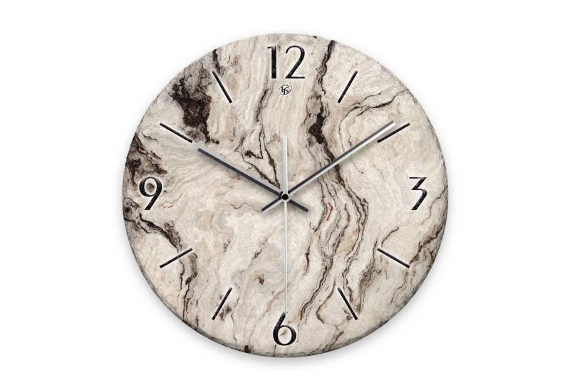 Kreative Feder Wanduhr Wanduhr „Marmor-Optik“ aus Stein (Keramik) in Schiefer-Optik (ohne Ticken, Funk- oder Quarzuhrwerk, ⌀ 30cm, außergewöhnlich) von Kreative Feder