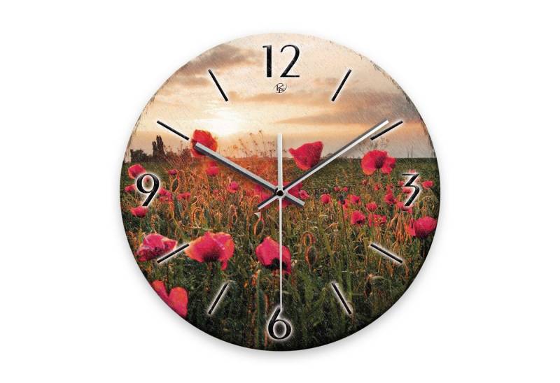 Kreative Feder Wanduhr Wanduhr „Mohnblumen-Feld“ aus Stein (Keramik) in Schiefer-Optik (ohne Ticken, Funk- oder Quarzuhrwerk, ⌀ 30cm, außergewöhnlich) von Kreative Feder