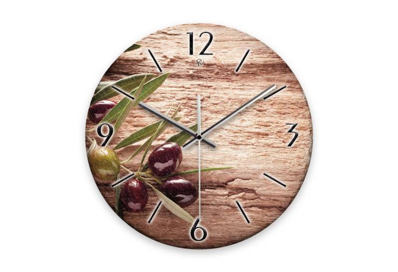 Kreative Feder Wanduhr Wanduhr „Oliven“ aus Stein (Keramik) in Schiefer-Optik (ohne Ticken, Funk- oder Quarzuhrwerk, ⌀ 30cm, außergewöhnlich) von Kreative Feder