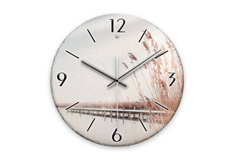 Kreative Feder Wanduhr Wanduhr „Steg“ aus Stein (Keramik) in Schiefer-Optik (ohne Ticken, Funk- oder Quarzuhrwerk, ⌀ 30cm, außergewöhnlich) von Kreative Feder