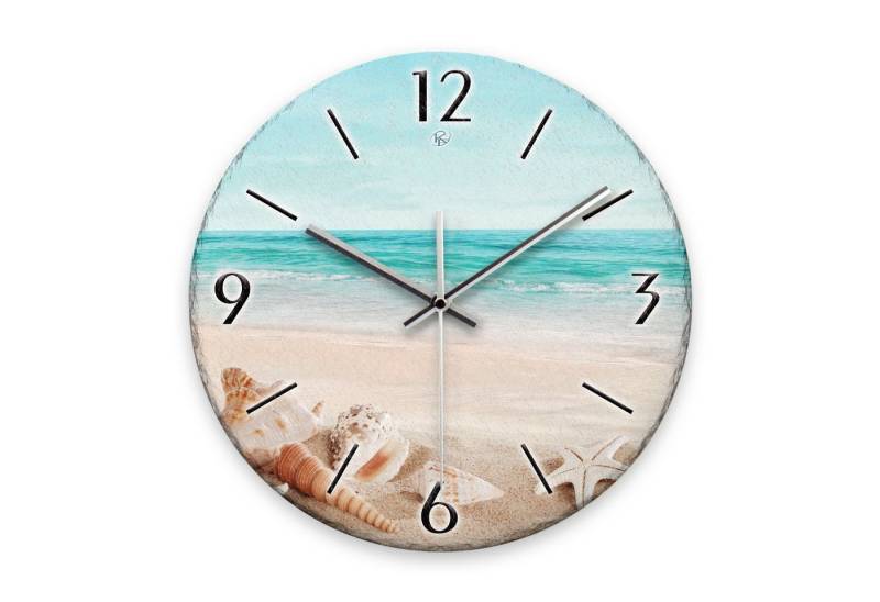 Kreative Feder Wanduhr Wanduhr „Südsee-Strand“ aus Stein (Keramik) in Schiefer-Optik (ohne Ticken, Funk- oder Quarzuhrwerk, ⌀ 30cm, außergewöhnlich) von Kreative Feder
