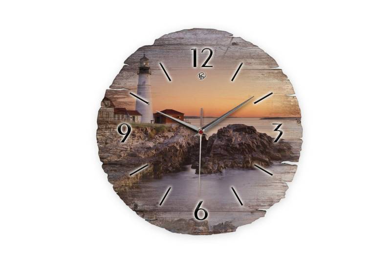 Kreative Feder Wanduhr Wanduhr "Leuchtturm" aus Naturholz (ohne Ticken, Funk- oder Quarzuhrwerk, ⌀ 30cm, außergewöhnlich) von Kreative Feder