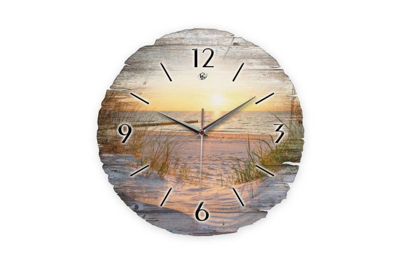 Kreative Feder Wanduhr Wanduhr "Strand" aus Naturholz (ohne Ticken, Funk- oder Quarzuhrwerk, ⌀ 30cm, außergewöhnlich) von Kreative Feder