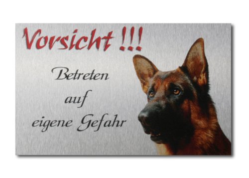 Kreative Feder Warnschild Schäferhund aus gebürstetem Aluminium (Verbund) von Kreative Feder