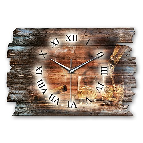 Kreative Feder Designer Wanduhr „Whiskey“ aus Holz 40x27cm im Shabby Style Design - Designeruhr mit flüsterleisem Uhrwerk ohne Ticken (Whiskey, leises Quarzuhrwerk) von Kreative Feder
