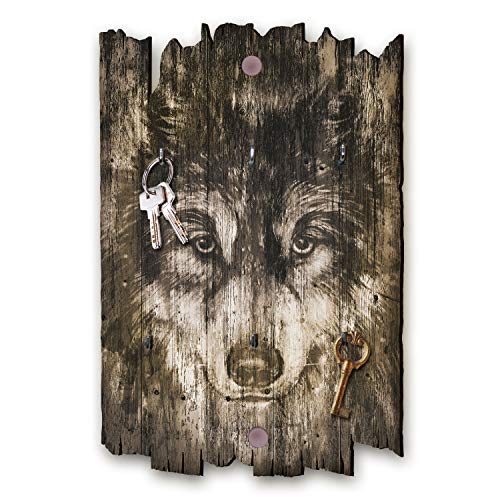 Kreative Feder Wolf Designer Schlüsselbrett, Hakenleiste Landhaus Style, Shabby aus Holz 30x20cm, HSB098 von Kreative Feder