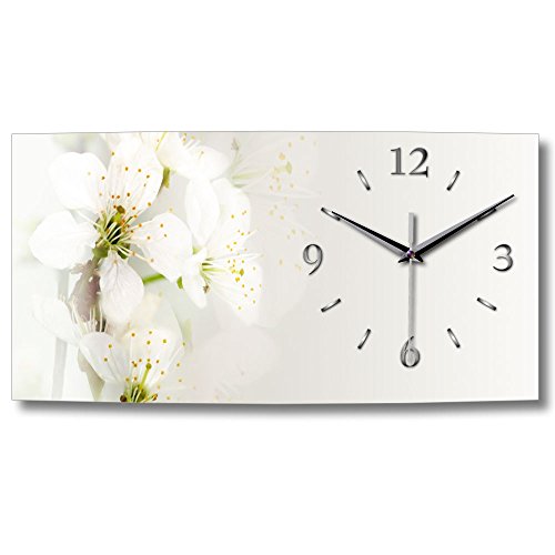 Kreative Feder weiße Blüte Natur Küchenuhr Designer leise Wanduhr Quarzuhr modernes Design OHNE Ticken * WA154 (50x25cm leises Quarzuhrwerk) von Kreative Feder