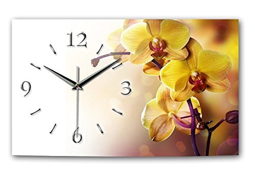 Kreative Feder Orchidee gelb XXL Designer Funk Wanduhr modernes Design leise ohne Ticken* Made in Germany* (50x30cm Quarzuhr) von Kreative Feder