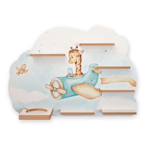 Sammel-Regal „Giraffe im Flieger“ Regal geeignet für Tonie Box und Tonies Wandregal für Musikbox und Figuren ideales Kinder-Regal zum Spielen und Sammeln ca. 55x41 cm (Giraffe im Flieger) von Kreative Feder