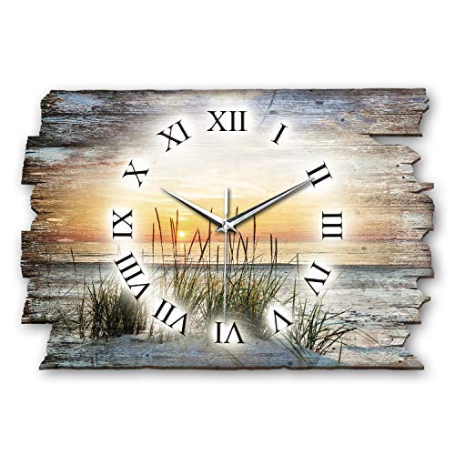 Kreative Feder Designer Wanduhr „Abendspaziergang“ aus Holz 40x27cm im Shabby Style Design - Designeruhr mit flüsterleisem Uhrwerk ohne Ticken (Abendspaziergang, leises Funkuhrwerk) von Kreative Feder