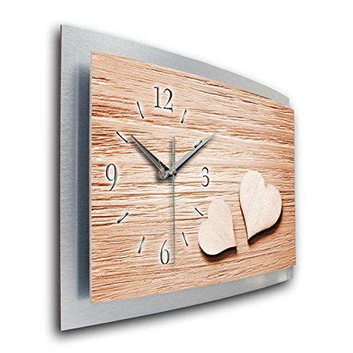 Kreative Feder Wanduhr Herz Holz Liebe 3D XXL Designer leise Funk Motiv Funkuhr Wandbild modernes Design WAA060FL (50x30cm) von Kreative Feder