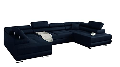 Ecksofa MIAMI U ecksofa mit schlaffunktion und bettkasten, U Form couch mit schlaffunktion , sofa mit schlaffunktion, wohnlandschaft xxl 338 x 203 cm (Hochwertiger Stoff) (Blau) von Kreative Furniture & Design