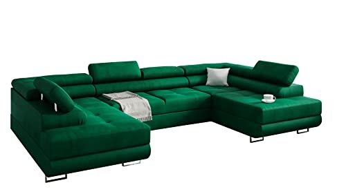 Ecksofa MIAMI U eckcouch mit schlaffunktion und bettkasten, U Form Couch, Eckcouch mit schlaffunktion, Ecksofa mit Bettkasten, wohnlandschaft xxl, 338 x 203 cm (Hochwertiger Stoff) (Grün) von Kreative Furniture & Design