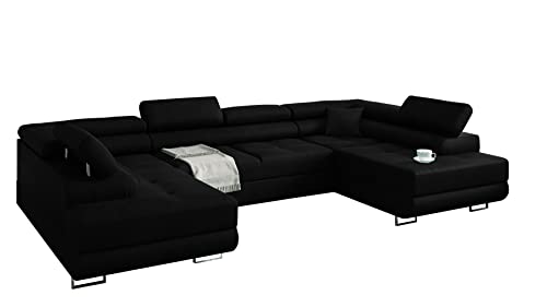 Ecksofa MIAMI U eckcouch mit schlaffunktion und bettkasten, U Form Couch, Eckcouch mit schlaffunktion, Ecksofa mit Bettkasten, wohnlandschaft xxl, 338 x 203 cm (Hochwertiger Stoff) (Marineblau) von KREATIVE FURNITURE & DESIGN