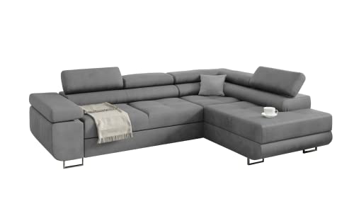 KREATIVE FURNITURE & DESIGN Ecksofa Miami ecksofa mit schlaffunktion und bettkasten, Wohnzimmer ecksofa, Ecksofa mit Bettkasten, Ecksofa in L-Form (Casablanca 2314) (Grau, rechte Ottomane) von KREATIVE FURNITURE & DESIGN