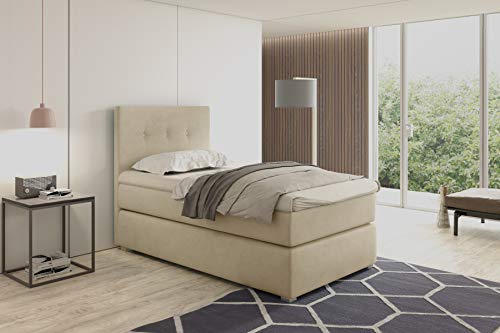 KREATIVE FURNITURE & DESIGN Boxspringbett 80x200 mit Bettkasten - Einzelbett mit Bonell-Matratze und Topper - Bett mit Kopfteil für Ihr Schlafzimmer (Cremig) von KREATIVE FURNITURE & DESIGN