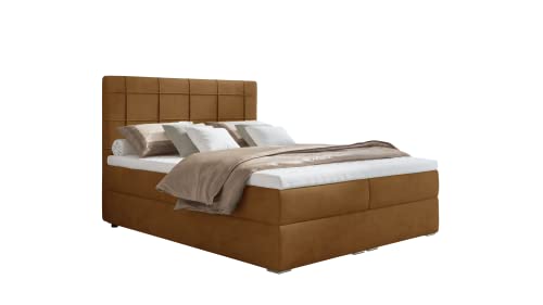 MOONB- 3 | Bari 3 Boxspringbett mit Kopfteil 160x200, 2 Bettkästen und Topper - Doppelbett, Bonell-Matratz, Polsterbett, Bett, Betten, Bettgestell, Schlafzimmer (160 x 200, Gold) von Kreative Furniture & Design