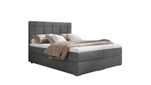 MOONB- 3 | Bari Boxspringbett 160x200, Doppelbett, boxspringbett bett mit bettkasten, Bonell-Matratze und Topper, Doppelbett, Polsterbett mit bettkasten, Schlafzimmer (160 x 200 cm, Grau) von Kreative Furniture & Design