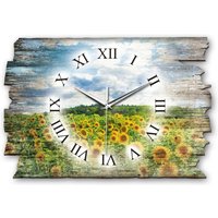 Designer Wanduhr Aus Holz Im Shabby Style Design Sonnenblumenfeld von KreativeFeder