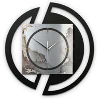 Runde 3D Designer-Wanduhr „Abstract Water" in Modernem Metallic-Look Schwarz-Silber-Grau von KreativeFeder