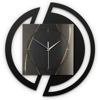 Runde 3D Designer-Wanduhr „Dark Elegance" in Modernem Metallic-Look Schwarz-Gold von KreativeFeder