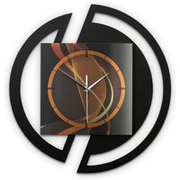 Runde 3D Designer-Wanduhr „Dynamic" in Modernem Metallic-Look Schwarz-Orange von KreativeFeder