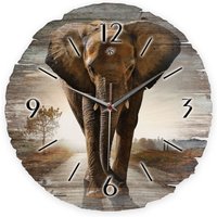 Runde Designer-Wanduhr „Elefant" Aus Naturholz Mit Flüsterleisem Uhrwerk von KreativeFeder