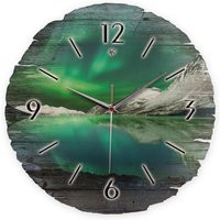 Runde Designer-Wanduhr „Polarlicht" Aus Naturholz Mit Flüsterleisem Uhrwerk von KreativeFeder