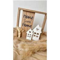Boho Deko "Home Sweet Home" Aus Holz | Mit Minihäusern & Trockenblumen Personalisierbar von KreativeZauberwerke