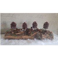Adventsbalken Adventskranz Balken Altholzbalken Landhaus Rustikal Advent Kerzenhalter Upcycling Zapfenliebe von KreativlaedchenKatja
