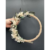 Trockenblumenkranz Jutekranz Weiß Beige Grün Holzring 20cm/25cm von Kreativmitherzdeko